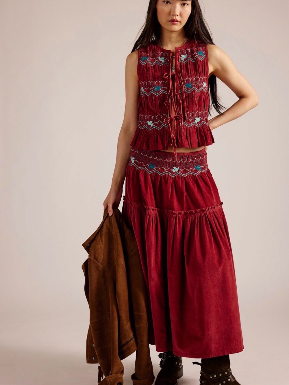 Free People Terra Smocked Maxi Skirt Set. NWT.